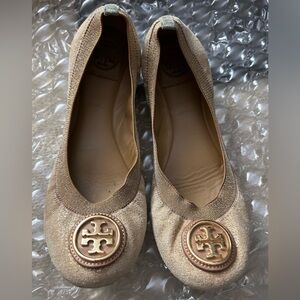 Tory Burch Gold Sparkle Caroline Flats SZ 7.5